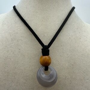Small Agate Donut Pendant Necklace on Faux Suede